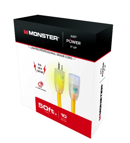 Monster Just Power It Up Outdoor 50 ft. L Yellow Extension Cord 10/3 SJTW - MK Sauder Surplus