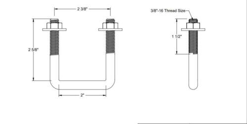Pack of 4 Sq U Bolt 304 Stainless Steel, 3/8"-16 Thread Size, 2" W, 2-5/8" H - MK Sauder Surplus