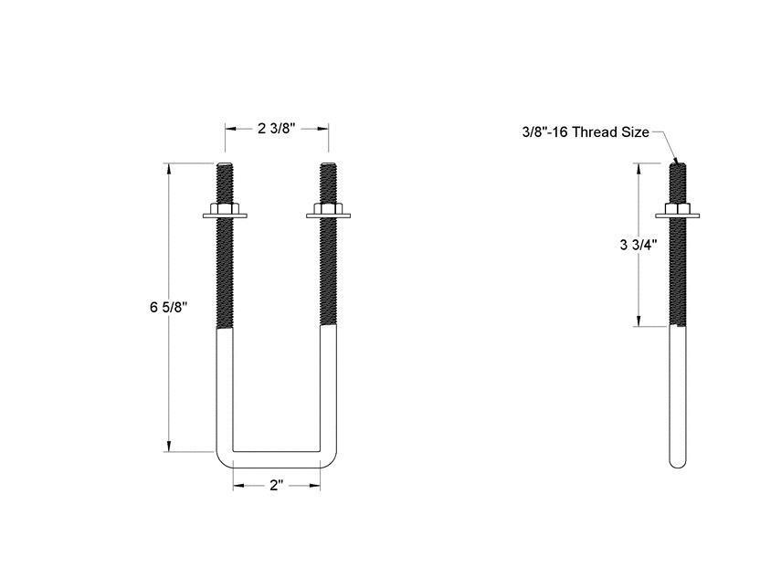 Pack of 4 Sq U Bolt 304 Stainless Steel, 3/8"-16 Thread Size, 2" W, 6-5/8" H - MK Sauder Surplus