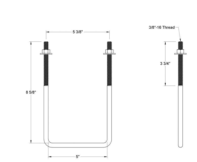 Pack of 4 Sq U Bolt 304 Stainless Steel, 3/8"-16 Thread Size, 5" W, 8-5/8" H - MK Sauder Surplus
