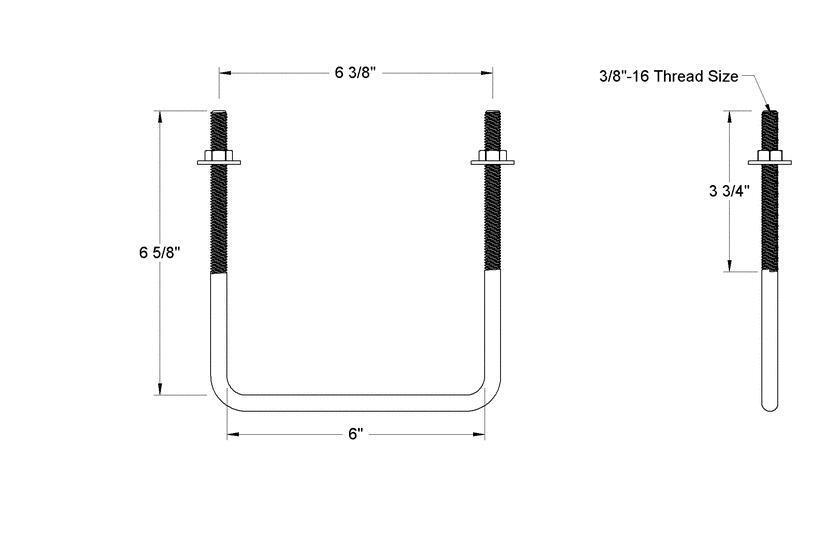 Pack of 4 Sq U Bolt 304 Stainless Steel, 3/8"-16 Thread Size, 6" W, 6-5/8" H - MK Sauder Surplus