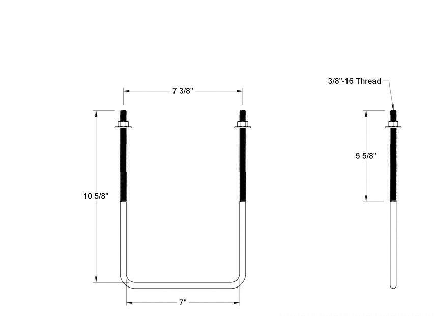 Pack of 4 Sq U Bolt 304 Stainless Steel, 3/8"-16 Thread Size, 7" W, 10-5/8" H - MK Sauder Surplus