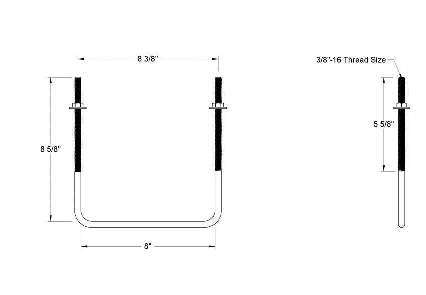 Pack of 4 Sq U Bolt 304 Stainless Steel, 3/8"-16 Thread Size, 8" W, 8-5/8" H - MK Sauder Surplus