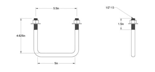 Pack of 4 Sq U Bolt Zinc-Plated, Steel, 1/2"-13 Thread Size, 5" W, 4-5/8" H - MK Sauder Surplus