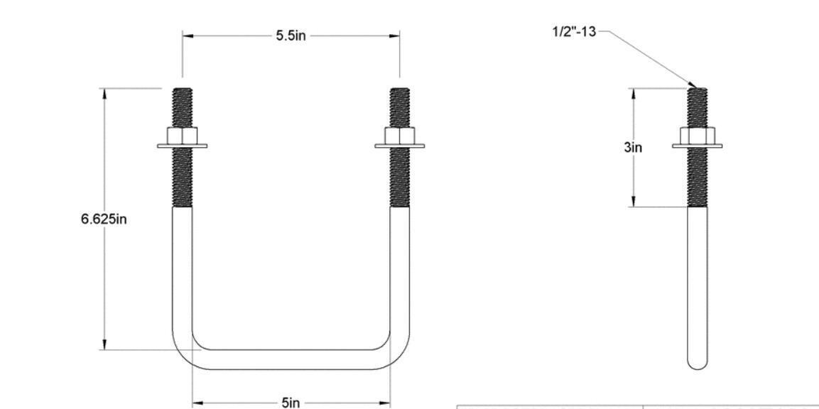 Pack of 4 Sq U Bolt Zinc-Plated, Steel, 1/2"-13 Thread Size, 5" W, 6-5/8" H - MK Sauder Surplus