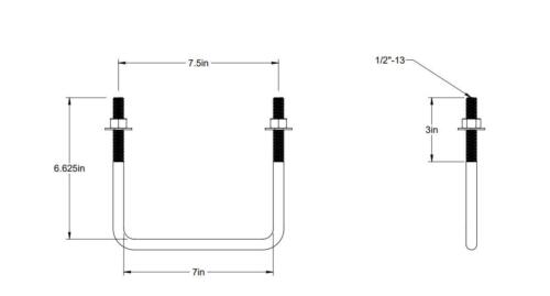 Pack of 4 Sq U Bolt Zinc-Plated, Steel, 1/2"-13 Thread Size, 7" W, 6-5/8" H - MK Sauder Surplus