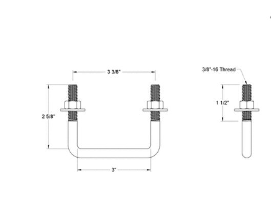 Pack of 4 - Sq U-Bolt Zinc-Plated Steel, 3/8"-16 Thread, 3" Inside W, 2-5/8" H - MK Sauder Surplus