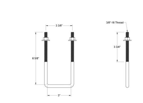 Pack of 4 - Sq U-Bolt Zinc-Plated Steel, 3/8"-16 Thread, 3" Inside W, 6-5/8" H - MK Sauder Surplus
