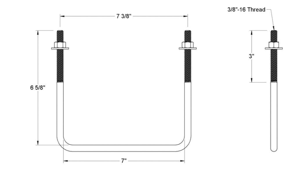 Pack of 4 Sq U Bolt Zinc-Plated, Steel, 3/8"-16 Thread Size, 7" W, 6-5/8" H - MK Sauder Surplus