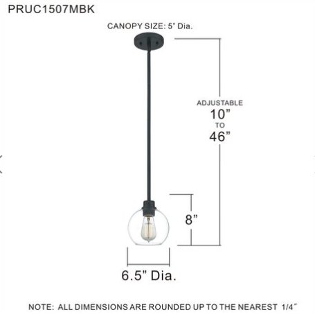 Pruitt 1 Light 7-inch Matte Black Mini Pendant RUC1507MBK - MK Sauder Surplus