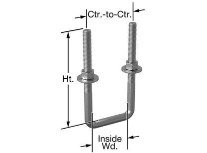 Pack of 4 Sq U Bolt 304 Stainless Steel, 1/2"-13 Thread Size, 4" W, 6-5/8" H - MK Sauder Surplus