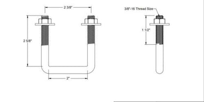 Pack of 4 Sq U Bolt 304 Stainless Steel, 3/8"-16 Thread Size, 2" W, 2-5/8" H - MK Sauder Surplus