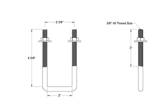 Pack of 4 Sq U Bolt 304 Stainless Steel, 3/8"-16 Thread Size, 2" W, 4-5/8" H - MK Sauder Surplus