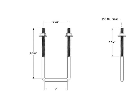 Pack of 4 Sq U Bolt 304 Stainless Steel, 3/8"-16 Thread Size, 3" W, 6-5/8" H - MK Sauder Surplus