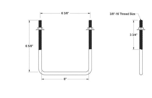 Pack of 4 Sq U Bolt 304 Stainless Steel, 3/8"-16 Thread Size, 6" W, 6-5/8" H - MK Sauder Surplus