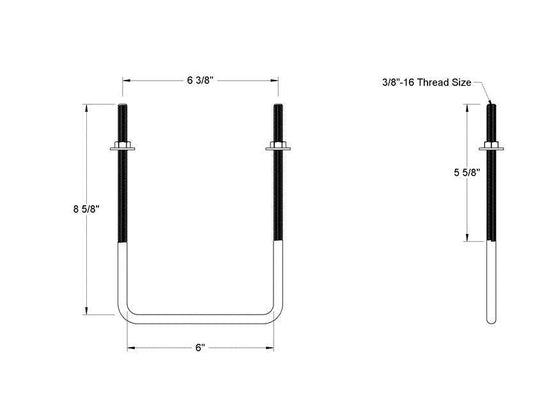 Pack of 4 Sq U Bolt 304 Stainless Steel, 3/8"-16 Thread Size, 6" W, 8-5/8" H - MK Sauder Surplus