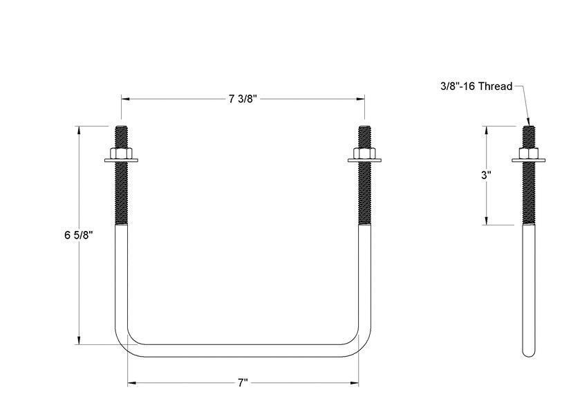 Pack of 4 Sq U Bolt 304 Stainless Steel, 3/8"-16 Thread Size, 7" W, 6-5/8" H - MK Sauder Surplus