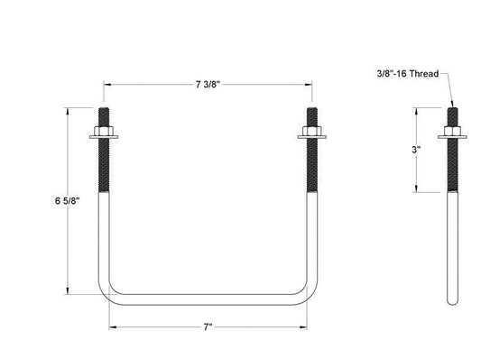 Pack of 4 Sq U Bolt 304 Stainless Steel, 3/8"-16 Thread Size, 7" W, 6-5/8" H - MK Sauder Surplus