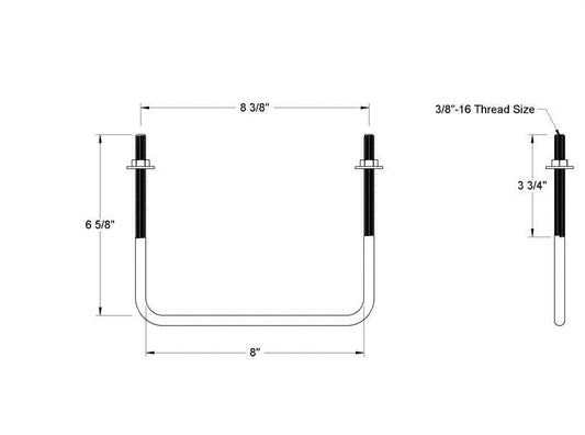 Pack of 4 Sq U Bolt 304 Stainless Steel, 3/8"-16 Thread Size, 8" W, 6-5/8" H - MK Sauder Surplus