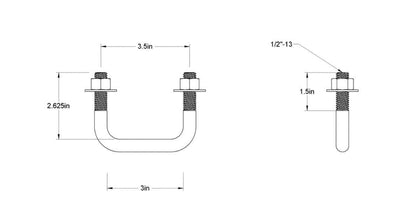 Pack of 4 Sq U Bolt Zinc-Plated, Steel, 1/2"-13 Thread Size, 3" W, 2-5/8" H - MK Sauder Surplus