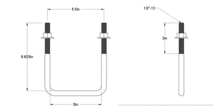 Pack of 4 Sq U Bolt Zinc-Plated, Steel, 1/2"-13 Thread Size, 5" W, 6-5/8" H - MK Sauder Surplus