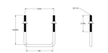 Pack of 4 Sq U Bolt Zinc-Plated, Steel, 1/2"-13 Thread Size, 6" W, 6-5/8" H - MK Sauder Surplus