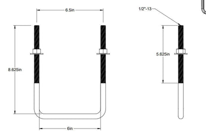 Pack of 4 Sq U Bolt Zinc-Plated, Steel, 1/2"-13 Thread Size, 6" W, 8-5/8" H - MK Sauder Surplus