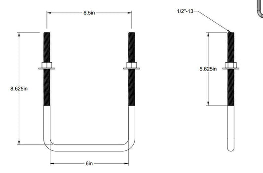 Pack of 4 Sq U Bolt Zinc-Plated, Steel, 1/2"-13 Thread Size, 6" W, 8-5/8" H - MK Sauder Surplus