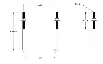 Pack of 4 Sq U Bolt Zinc-Plated, Steel, 1/2"-13 Thread Size, 7" W, 8-5/8" H - MK Sauder Surplus
