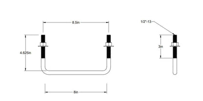 Pack of 4 Sq U Bolt Zinc-Plated, Steel, 1/2"-13 Thread Size, 8" W, 4-5/8" H - MK Sauder Surplus