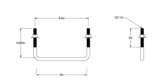 Pack of 4 Sq U Bolt Zinc-Plated, Steel, 1/2"-13 Thread Size, 8" W, 4-5/8" H - MK Sauder Surplus