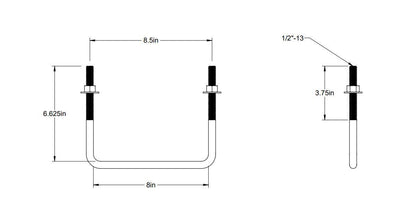 Pack of 4 Sq U Bolt Zinc-Plated, Steel, 1/2"-13 Thread Size, 8" W, 6-5/8" H - MK Sauder Surplus