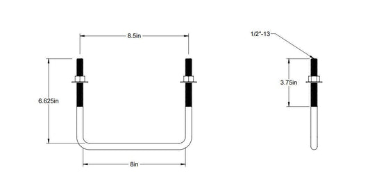 Pack of 4 Sq U Bolt Zinc-Plated, Steel, 1/2"-13 Thread Size, 8" W, 6-5/8" H - MK Sauder Surplus