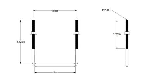 Pack of 4 Sq U Bolt Zinc-Plated, Steel, 1/2"-13 Thread Size, 8" W, 8-5/8" H - MK Sauder Surplus