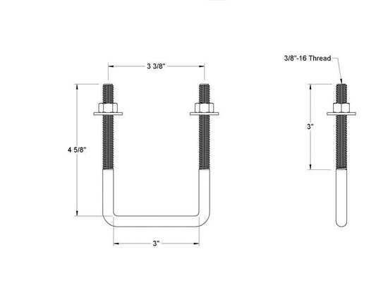 Pack of 4 - Sq U-Bolt Zinc-Plated Steel, 3/8"-16 Thread, 3" Inside W, 4-5/8" H - MK Sauder Surplus