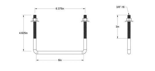 Pack of 4 Sq U Bolt Zinc-Plated, Steel, 3/8"-16 Thread Size, 6" W, 4-5/8" H - MK Sauder Surplus