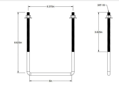 Pack of 4 Sq U Bolt Zinc-Plated, Steel, 3/8"-16 Thread Size, 6" W, 8-5/8" H - MK Sauder Surplus