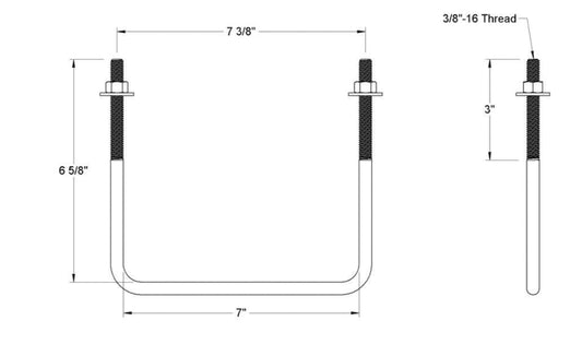 Pack of 4 Sq U Bolt Zinc-Plated, Steel, 3/8"-16 Thread Size, 7" W, 6-5/8" H - MK Sauder Surplus