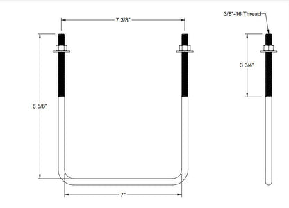 Pack of 4 Sq U Bolt Zinc-Plated, Steel, 3/8"-16 Thread Size, 7" W, 8-5/8" H - MK Sauder Surplus