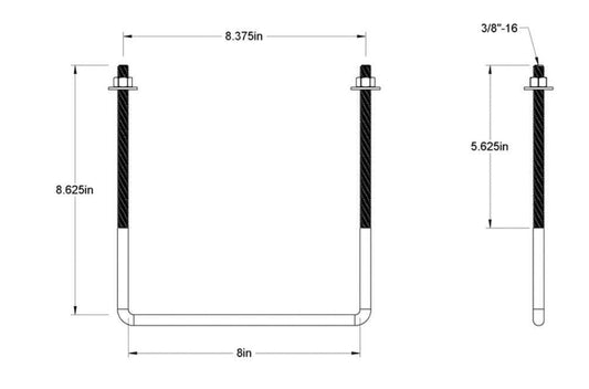 Pack of 4 Sq U Bolt Zinc-Plated, Steel, 3/8"-16 Thread Size, 8" W, 8-5/8" H - MK Sauder Surplus