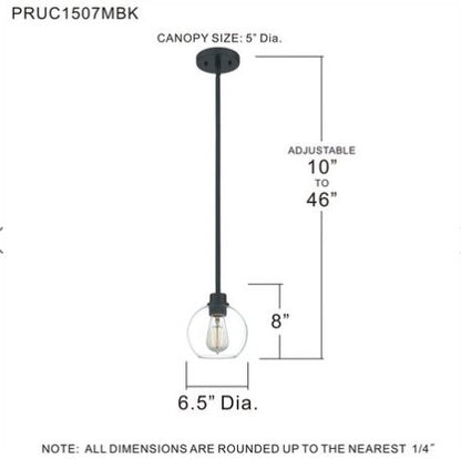 Pruitt 1 Light 7-inch Matte Black Mini Pendant RUC1507MBK - MK Sauder Surplus