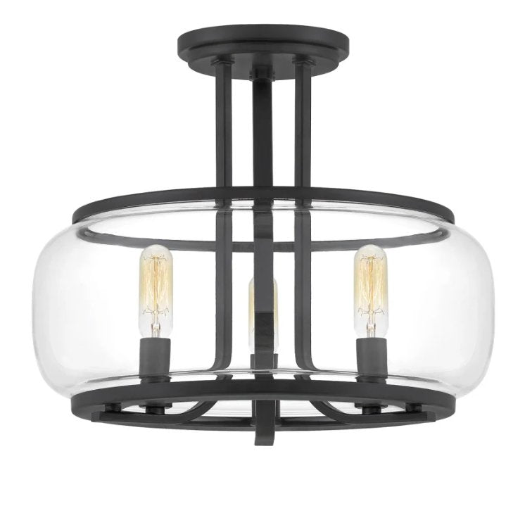 Pruitt 3 Light 14" Wide Semi-Flush Drum Ceiling Fixture with Clear Glass Shade Model: PRUC1714MBK - MK Sauder Surplus